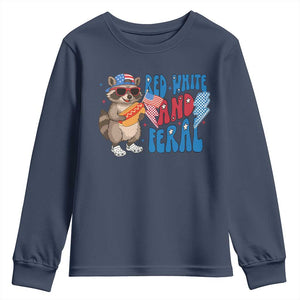 Funny Raccoon 4th of July Youth Sweatshirt Red White and Feral Patriotic TS10 Navy Print Your Wear