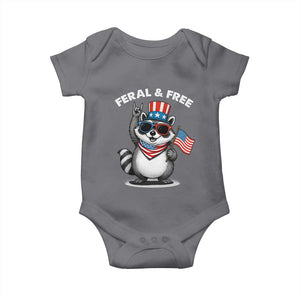 Funny Raccoon July 4th Baby Onesie Patriotic Trash Panda Feral But Free TS10 Charcoal Print Your Wear