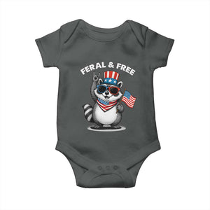 Funny Raccoon July 4th Baby Onesie Patriotic Trash Panda Feral But Free TS10 Dark Heather Print Your Wear