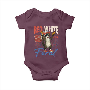 Funny Raccoon July 4th Baby Onesie Red White and Feral Patriotic Trash Panda TS10 Maroon Print Your Wear