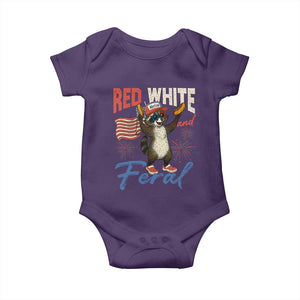 Funny Raccoon July 4th Baby Onesie Red White and Feral Patriotic Trash Panda TS10 Purple Print Your Wear