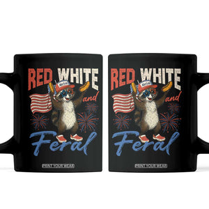 Funny Raccoon July 4th Coffee Mug Red White and Feral Patriotic Trash Panda TS10 Black Print Your Wear