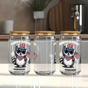 Funny Raccoon July 4th Glass Can Patriotic Trash Panda Feral But Free TS10 Print Your Wear