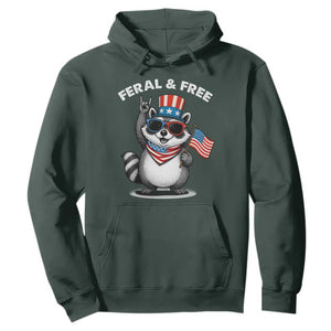 Funny Raccoon July 4th Hoodie Patriotic Trash Panda Feral But Free TS10 Dark Forest Green Print Your Wear
