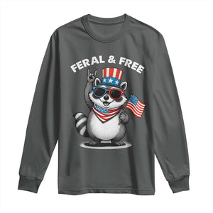 Funny Raccoon July 4th Long Sleeve Shirt Patriotic Trash Panda Feral But Free TS10 Dark Heather Print Your Wear