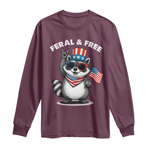 Funny Raccoon July 4th Long Sleeve Shirt Patriotic Trash Panda Feral But Free TS10 Maroon Print Your Wear