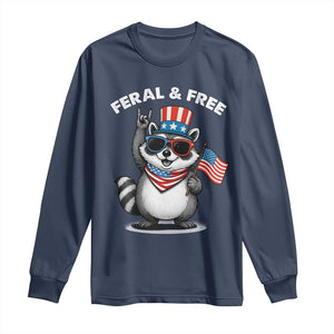Funny Raccoon July 4th Long Sleeve Shirt Patriotic Trash Panda Feral But Free TS10 Navy Print Your Wear
