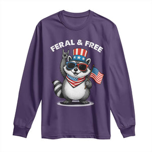 Funny Raccoon July 4th Long Sleeve Shirt Patriotic Trash Panda Feral But Free TS10 Purple Print Your Wear