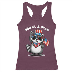 Funny Raccoon July 4th Racerback Tank Top Patriotic Trash Panda Feral But Free TS10 Maroon Print Your Wear