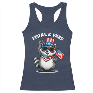 Funny Raccoon July 4th Racerback Tank Top Patriotic Trash Panda Feral But Free TS10 Navy Print Your Wear
