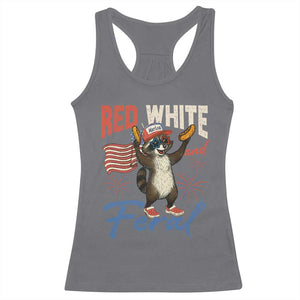 Funny Raccoon July 4th Racerback Tank Top Red White and Feral Patriotic Trash Panda TS10 Charcoal Print Your Wear