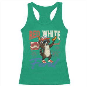 Funny Raccoon July 4th Racerback Tank Top Red White and Feral Patriotic Trash Panda TS10 Irish Green Print Your Wear