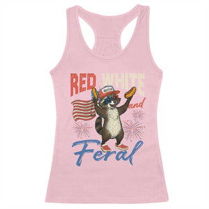 Funny Raccoon July 4th Racerback Tank Top Red White and Feral Patriotic Trash Panda TS10 Light Pink Print Your Wear