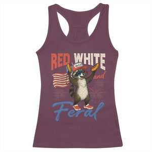 Funny Raccoon July 4th Racerback Tank Top Red White and Feral Patriotic Trash Panda TS10 Maroon Print Your Wear