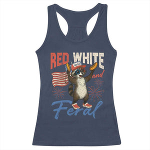 Funny Raccoon July 4th Racerback Tank Top Red White and Feral Patriotic Trash Panda TS10 Navy Print Your Wear