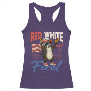 Funny Raccoon July 4th Racerback Tank Top Red White and Feral Patriotic Trash Panda TS10 Purple Print Your Wear