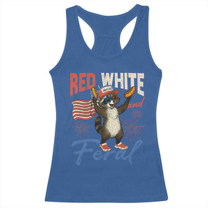 Funny Raccoon July 4th Racerback Tank Top Red White and Feral Patriotic Trash Panda TS10 Royal Blue Print Your Wear