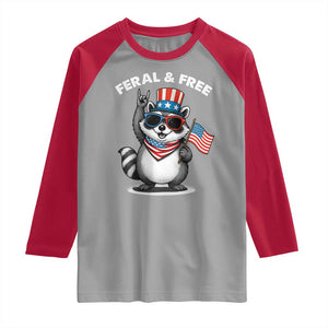 Funny Raccoon July 4th Raglan Shirt Patriotic Trash Panda Feral But Free TS10 Sport Gray Red Print Your Wear