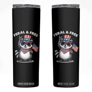 Funny Raccoon July 4th Skinny Tumbler Patriotic Trash Panda Feral But Free TS10 Black Print Your Wear