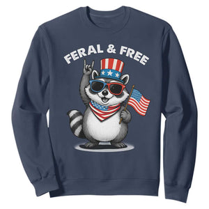 Funny Raccoon July 4th Sweatshirt Patriotic Trash Panda Feral But Free TS10 Navy Print Your Wear