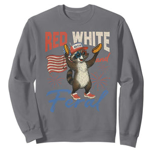 Funny Raccoon July 4th Sweatshirt Red White and Feral Patriotic Trash Panda TS10 Charcoal Print Your Wear