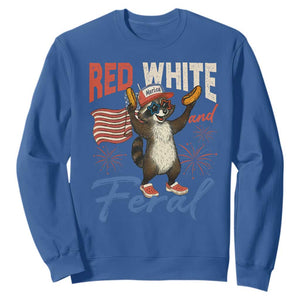 Funny Raccoon July 4th Sweatshirt Red White and Feral Patriotic Trash Panda TS10 Royal Blue Print Your Wear