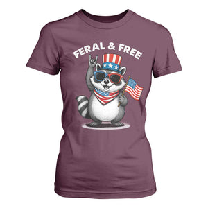 Funny Raccoon July 4th T Shirt For Women Patriotic Trash Panda Feral But Free TS10 Maroon Print Your Wear
