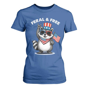 Funny Raccoon July 4th T Shirt For Women Patriotic Trash Panda Feral But Free TS10 Royal Blue Print Your Wear
