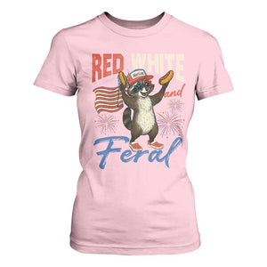 Funny Raccoon July 4th T Shirt For Women Red White and Feral Patriotic Trash Panda TS10 Light Pink Print Your Wear