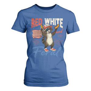 Funny Raccoon July 4th T Shirt For Women Red White and Feral Patriotic Trash Panda TS10 Royal Blue Print Your Wear