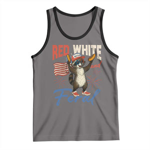 Funny Raccoon July 4th Tank Top Red White and Feral Patriotic Trash Panda TS10 Deep Heather Black Print Your Wear