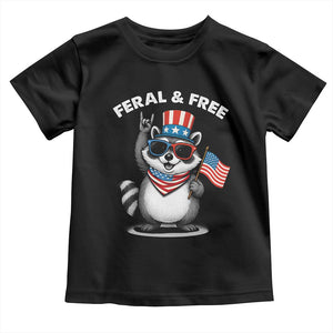 Funny Raccoon July 4th Toddler T Shirt Patriotic Trash Panda Feral But Free TS10 Black Print Your Wear