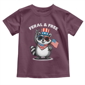 Funny Raccoon July 4th Toddler T Shirt Patriotic Trash Panda Feral But Free TS10 Maroon Print Your Wear