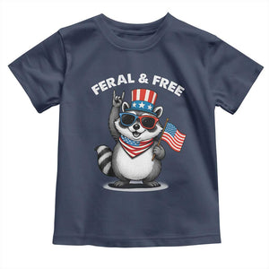 Funny Raccoon July 4th Toddler T Shirt Patriotic Trash Panda Feral But Free TS10 Navy Print Your Wear