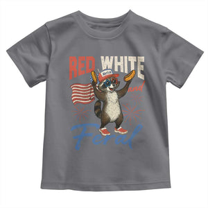 Funny Raccoon July 4th Toddler T Shirt Red White and Feral Patriotic Trash Panda TS10 Charcoal Print Your Wear