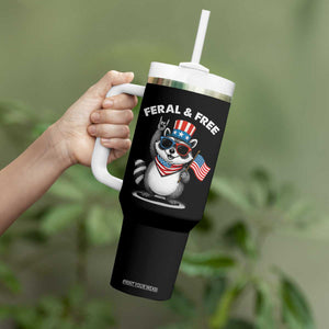 Funny Raccoon July 4th Tumbler With Handle Patriotic Trash Panda Feral But Free TS10 Print Your Wear