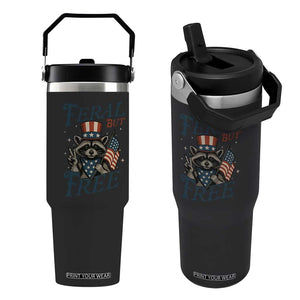 Funny Raccoon Patriotic Flip Straw Tumbler Feral But Free 4th Of July American Flag TS02 One Size: 30 oz Black Print Your Wear
