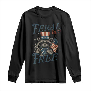 Funny Raccoon Patriotic Long Sleeve Shirt Feral But Free 4th Of July American Flag TS02 Black Print Your Wear