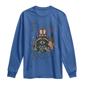 Funny Raccoon Patriotic Long Sleeve Shirt Feral But Free 4th Of July American Flag TS02 Royal Blue Print Your Wear