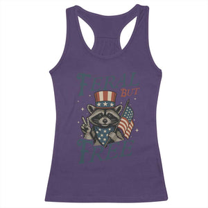 Funny Raccoon Patriotic Racerback Tank Top Feral But Free 4th Of July American Flag TS02 Purple Print Your Wear