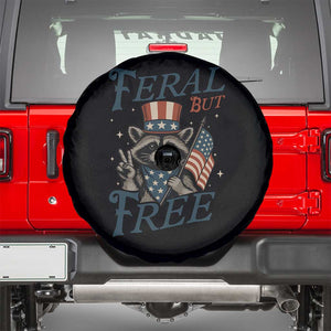 Funny Raccoon Patriotic Spare Tire Cover Feral But Free 4th Of July American Flag TS02 Black Print Your Wear
