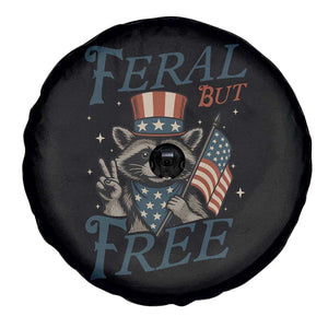 Funny Raccoon Patriotic Spare Tire Cover Feral But Free 4th Of July American Flag TS02 Print Your Wear