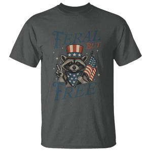 Funny Raccoon Patriotic T Shirt Feral But Free 4th Of July American Flag TS02 Dark Heather Print Your Wear