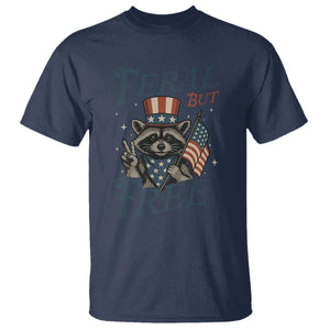Funny Raccoon Patriotic T Shirt Feral But Free 4th Of July American Flag TS02 Navy Print Your Wear
