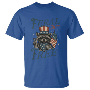 Funny Raccoon Patriotic T Shirt Feral But Free 4th Of July American Flag TS02 Royal Blue Print Your Wear