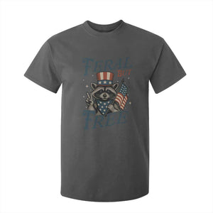 Funny Raccoon Patriotic T Shirt For Kid Feral But Free 4th Of July American Flag TS02 Dark Heather Print Your Wear