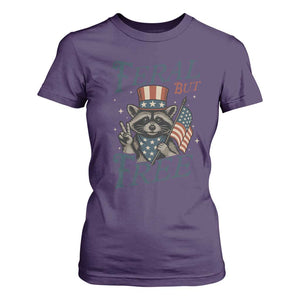 Funny Raccoon Patriotic T Shirt For Women Feral But Free 4th Of July American Flag TS02 Purple Print Your Wear