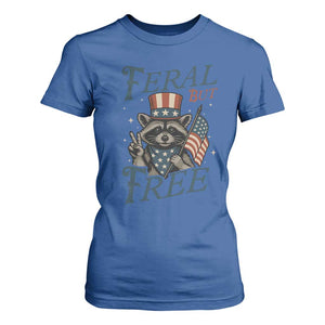 Funny Raccoon Patriotic T Shirt For Women Feral But Free 4th Of July American Flag TS02 Royal Blue Print Your Wear