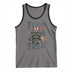 Funny Raccoon Patriotic Tank Top Feral But Free 4th Of July American Flag TS02 Deep Heather Black Print Your Wear