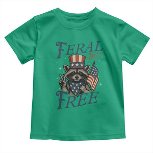 Funny Raccoon Patriotic Toddler T Shirt Feral But Free 4th Of July American Flag TS02 Irish Green Print Your Wear